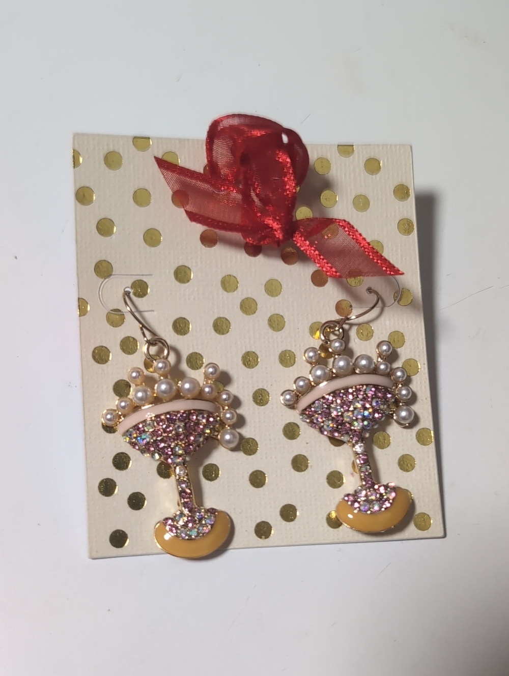 Betsey Johnson Bedazzled Champagne Glasses Dangle Earrings